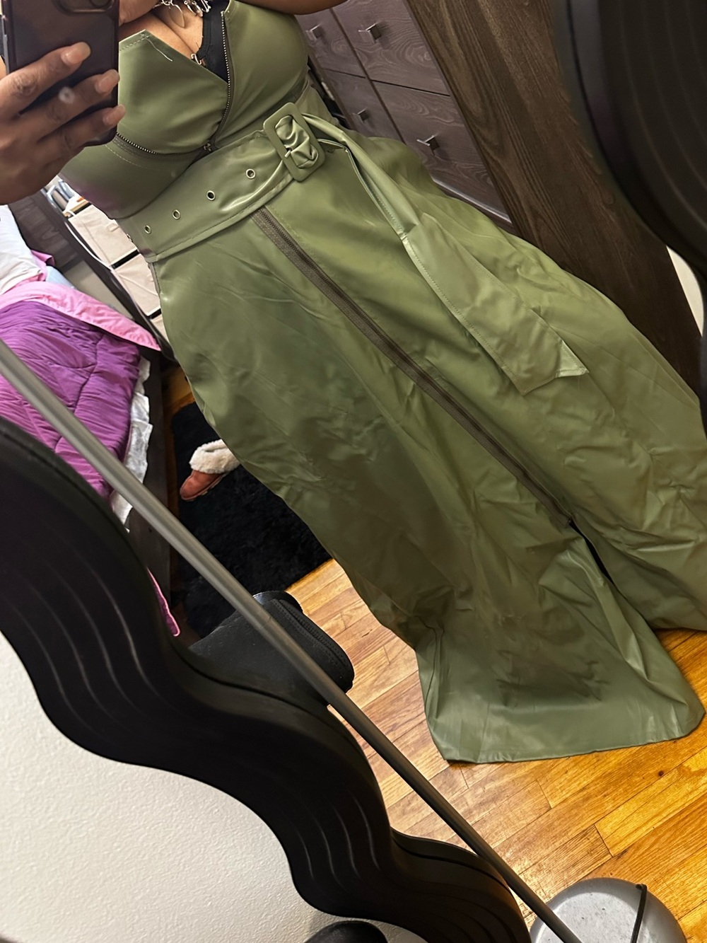 Olive Green Maxi Skirt with Belt
